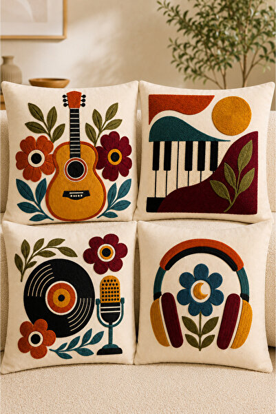 stellahomes Retro Music Themed 3D Embroidery-Looking Digital Printed Decorati...