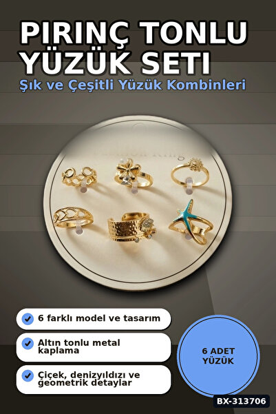 Şeker Portakalım طقم خواتم نحاسية مقاس 7-8 مكون من 6 قطع - إكسسوارات مجوهرات ...