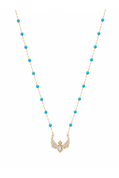 POSEİDONS JEWELLERY قلادة نسائية أنيقة مطرزة باللون الفيروزي الذهبي على شكل ق...