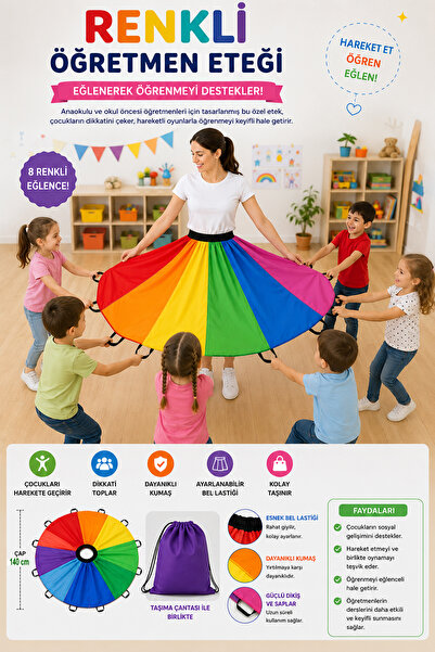KAŞIKBEY Parachute Skirt Giyilebilir Oyun Paraşüt Eteği Gökkuşağı Paraşüt Dan...