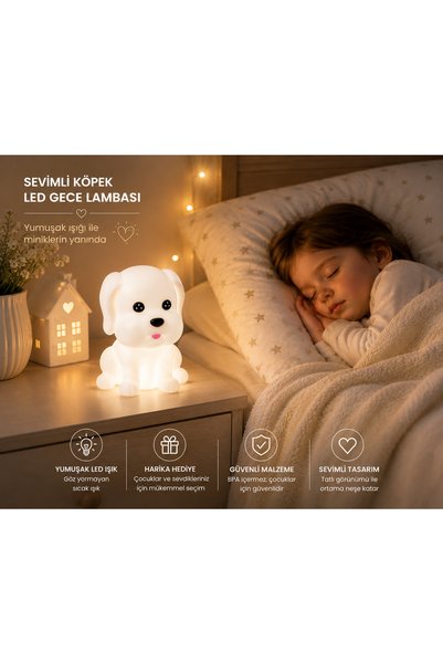 HEPBİMODA Sevimli Yavru Köpek LED Gece Lambası – Yumuşak Silikon Çocuk Odası ...