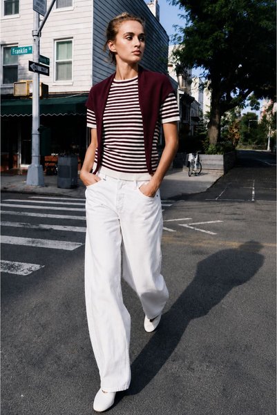 Lavinza Scarf Short Sleeve Striped Sweater