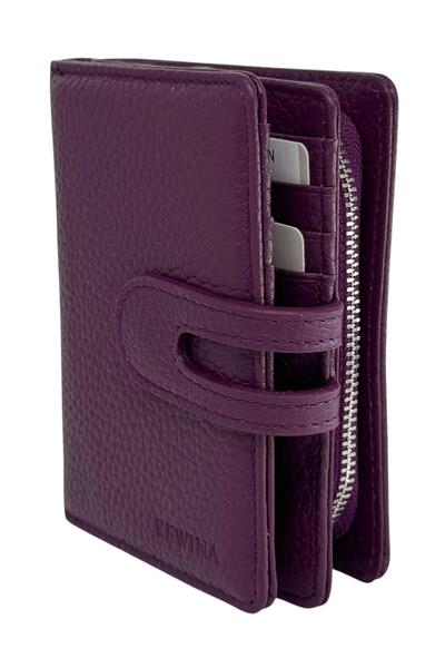S.S SÜZER DERİ Plum Genuine Leather Double Folded Snap Fastener Vertical Spor...