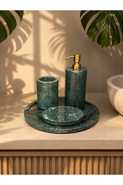 Hinora 4-Piece Green Marble Bathroom Set with Gold Pump Liquid Soap Dispenser...