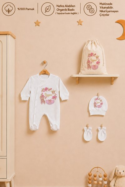 Pia Baby İsme Özel Kız Bebek Tulum %100 Pamuk Organik Baskılı İsimli Bebek Tu...