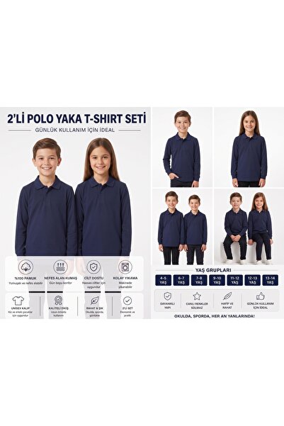 secret touch 2-Pack Girls' and Boys' 100% Cotton Lakos Long Sleeve Polo Colla...
