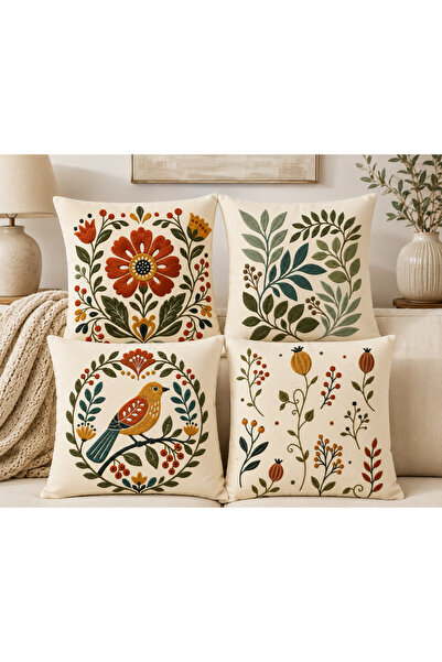 stellahomes Bohemian Botanical Floral and Bird Patterned Embroidery-Look Deco...