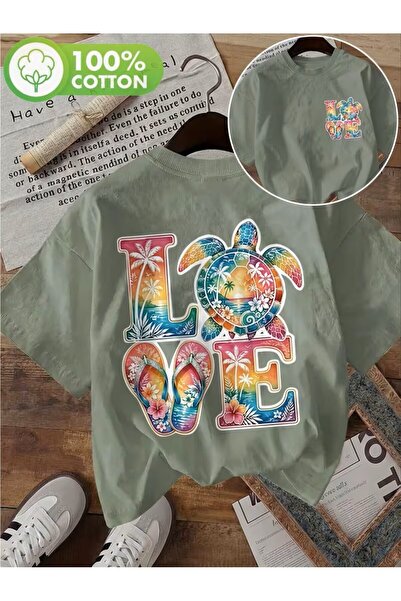 H&GHAMLEGİYİM Women's Fashion Clothing, Summer Clothing, Hawaiian Style Turtl...