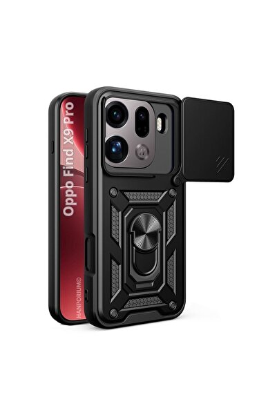 HANPORIUM Oppo Find X9 Pro Uyumlu Tank Kılıf Yüzük Standlı Extra Darbe Koruma Zırhlı Outdoor Kapak Siyah