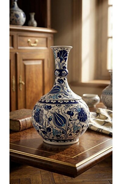 naturel glow el yapımı iznik çini sanatı seramik vazo geleneksel desenli deko...