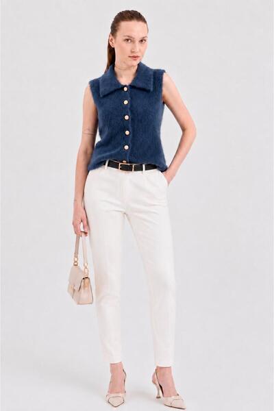 dağons Polo Collar Women's Basic Soft Textured Vest