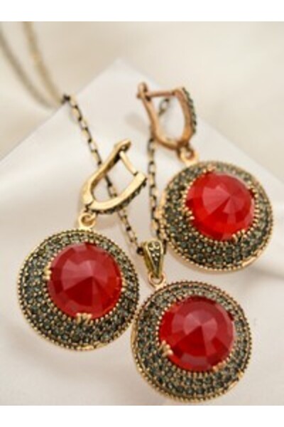 Stoneage Authentic Helen Set with Ruby Stones - Red -