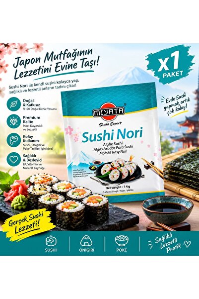 Miyata Sushi Nori 14g (5 Yaprak) Premium Kavrulmuş Deniz Yosunu – Profesyonel...