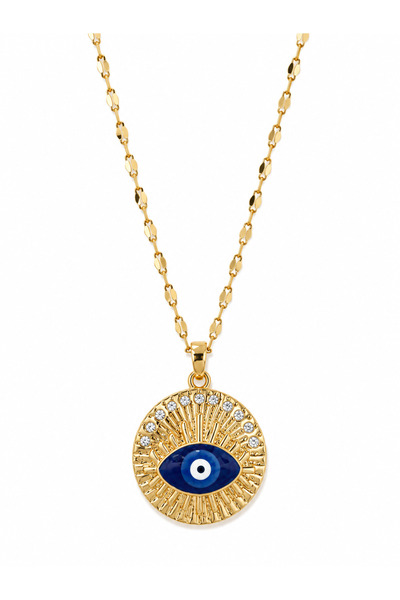 POSEİDONS JEWELLERY Gold Plated Evil Eye Beaded Sun Motif Necklace – Elegant ...