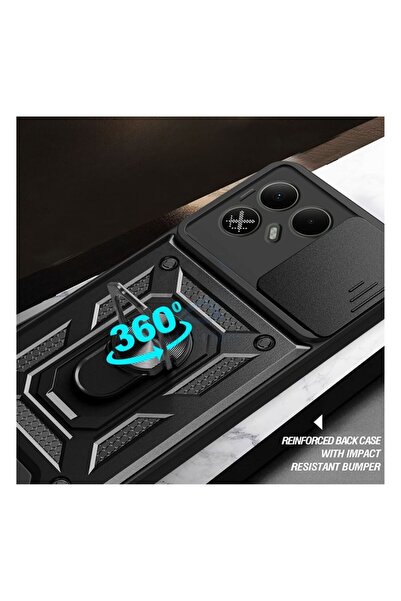 HANPORIUM Tecno Pova 8 Uyumlu Tank Kılıf Yüzük Standlı Extra Darbe Koruma Zırhlı Outdoor Kapak Lacivert