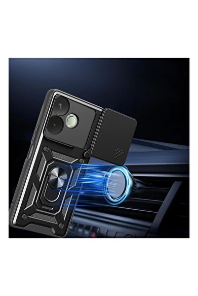HANPORIUM Oppo A5 Pro Uyumlu Tank Kılıf Yüzüklü Standlı Extra Darbe Koruma Zırhlı Outdoor Kapak Lacivert