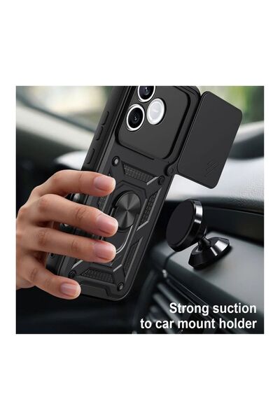 HANPORIUM Honor 600 Lite Uyumlu Tank Kılıf Yüzük Standlı Extra Darbe Koruma Zırhlı Outdoor Kapak Kırmızı