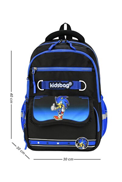 hediyeconcepti Sonic Desenli Erkek Çocuk Okul Çantası 3’lü Set Beslenme Çantası ve Kalemlik Suya Dayanıklı