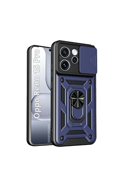 HANPORIUM Oppo Reno 15 Pro Uyumlu Tank Kılıf Yüzüklü Extra Darbe Koruma Zırhlı Outdoor Kapak Lacivert