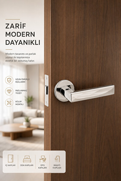 AKDO HIRDAVAT Krom İç Kapı Kolu Modern Tasarım Oda Kapısı Kolu Salon Yatak Od...