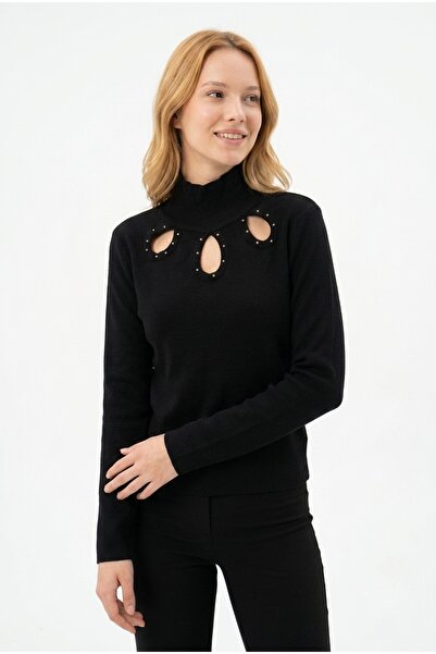 GurkStore Women's Turtleneck Stone Embroidered Detailed Ribbed Camisole Fabri...