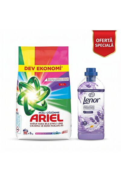 Ariel 9kg (60 spălări) Detergent și (71 spălări) Balsam de rufe Lenor Lavandă...