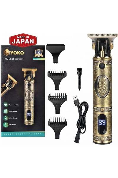 YOKO Professional Cordless Hair Clipper YK-9555 with LED Display, Vintage Golden