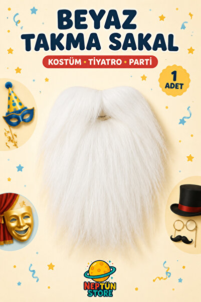neptünstore Takma Uzun Sakal Kostüm Beyaz, Sakal Bıyık Peruk