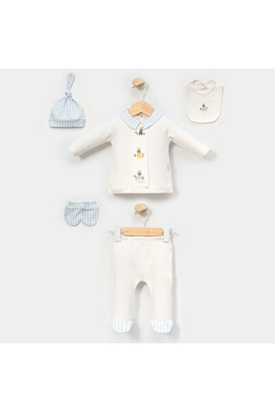 TOFFERS Mini Rabbit Pamuklu Yenidoğan 0-3 Ay Erkek Bebek Ekose Desen 5'li Has...