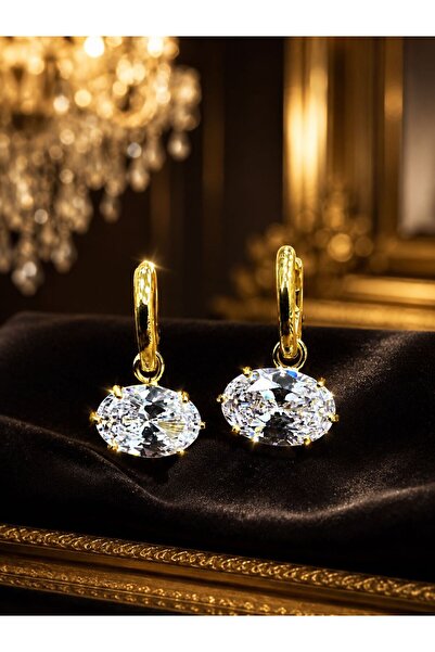 DURAN TAKI TASARIM 3 Carat Oval Swiss Star Kesim Zirkon 925 Ayar Gümüş Küpe