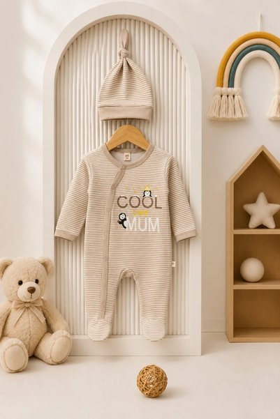 Tuğra Bebe Unisex Baby 100% Cotton 2-Piece Romper and Hat Set
