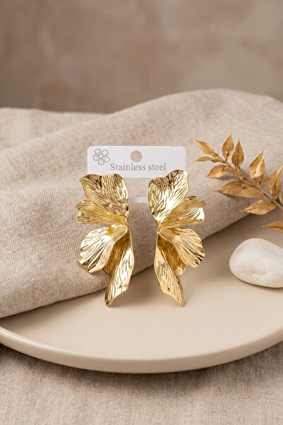 Lisinya 316L Steel Gold Color Lotus Leaf Model Women's Earrings -
