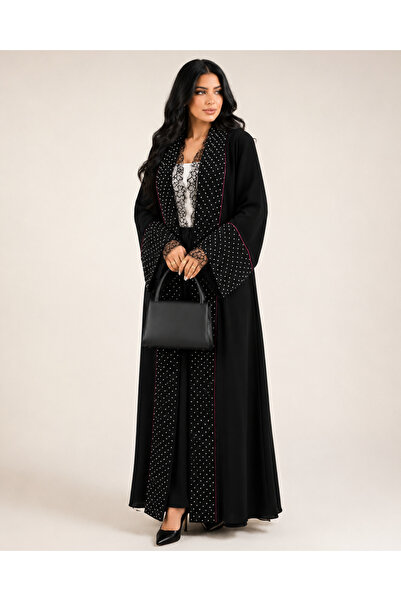 Elegant Abaya Balloon Black Crepe Fabric Embellished with Fabric