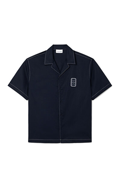 Lacoste Navy Blue Cotton Relaxed Fit Short Sleeve Men's Shirt