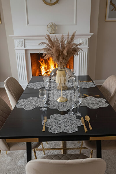 ELİSY Placemat, 1 Table Runner 6 Placemat Dining Set, Tablecloth Set, Serving...