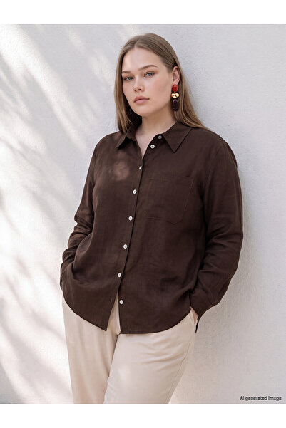 LC Waikiki Trendlucky Plus Size Linen Blend Women's Shirt with Difference