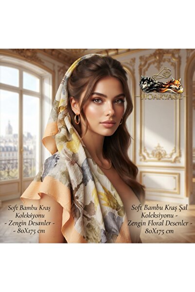 hoaryage Bambu Soft Kraş Shawl Collection - Rich Floral Patterns - 80X175 cm