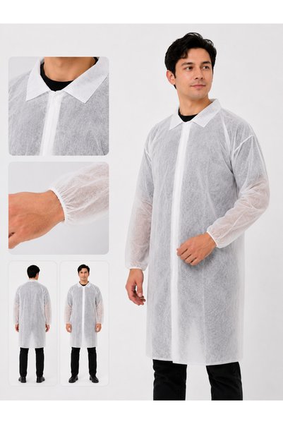Generic Brand Visitor Gowns – White Disposable Interlining Fabric – Size M-L – 100 Pieces