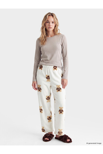 LC Waikiki Bear Teddy Patterned Women's Plush Pajama Bottoms