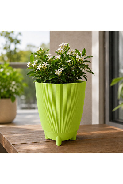 Poliwork Dekoratif Ayaklı Saksı Luna 18 Tall 4 LT 24x19 cm Çizgili Modern Pla...