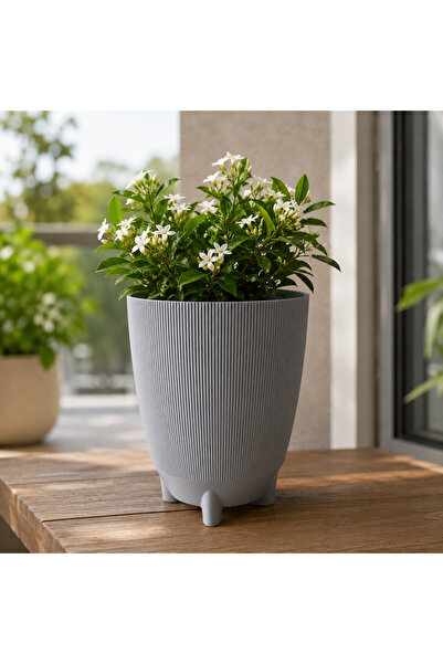 Poliwork Dekoratif Ayaklı Saksı Luna 18 Tall 4 LT 24x19 cm Çizgili Modern Pla...