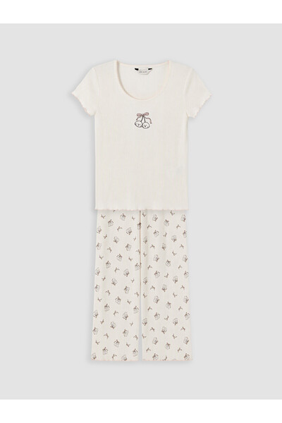 LC Waikiki U-Neck Embroidered Pajama Set