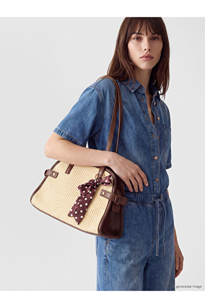 LC Waikiki Alita City Women's Straw Shoulder Bag with Accessories in Differen...
