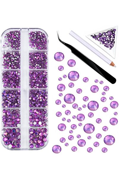 Generic Lavender Purple Rhinestones, 2100Pcs Flat Back Rhinestones with Tweez...