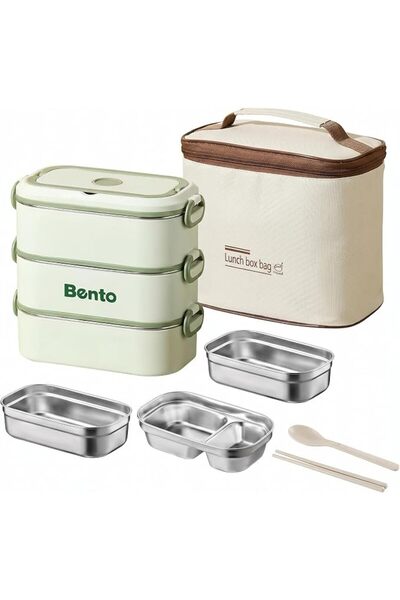 AOHRYME Lunch Box,Premium 304 Stainless Steel Bento Box,2700ml,Stackable 3 La...