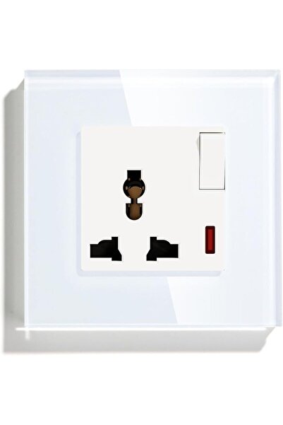 Bseed Wall Switched Universal Socket Glass Panel Power Outlet with Red Power ...