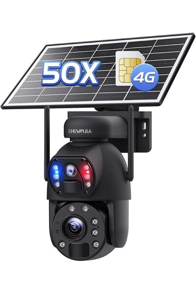 INQMEGAPRO كاميرا أمان خلوية تعمل بالطاقة الشمسية بتقنية 4G LTE مع شاشة مزدوج...