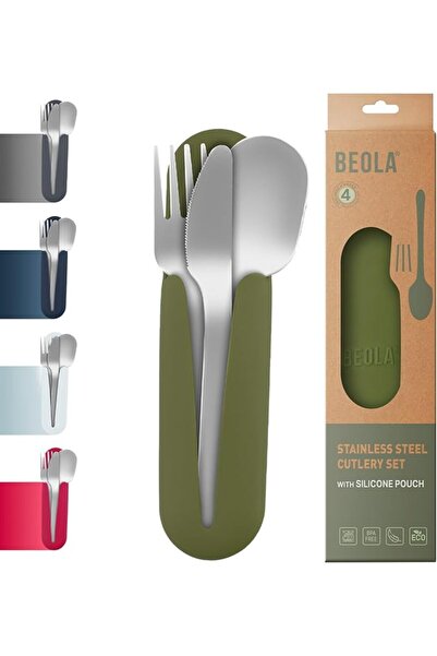 BEOLA Stainless Steel Cutlery Set with Silicone Case, Travel Utensils with Po...