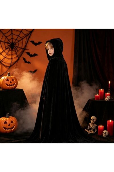 PARTY GO Produs Halloween Pelerină cu glugă unistrat 130‑155 cm, roșu sau neg...
