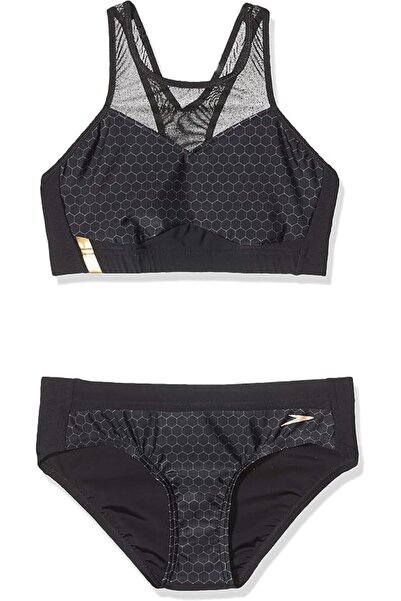 SPEEDO بدلة سباحة نسائية من قطعتين بتصميم شبكي (عبوة من قطعة واحدة)